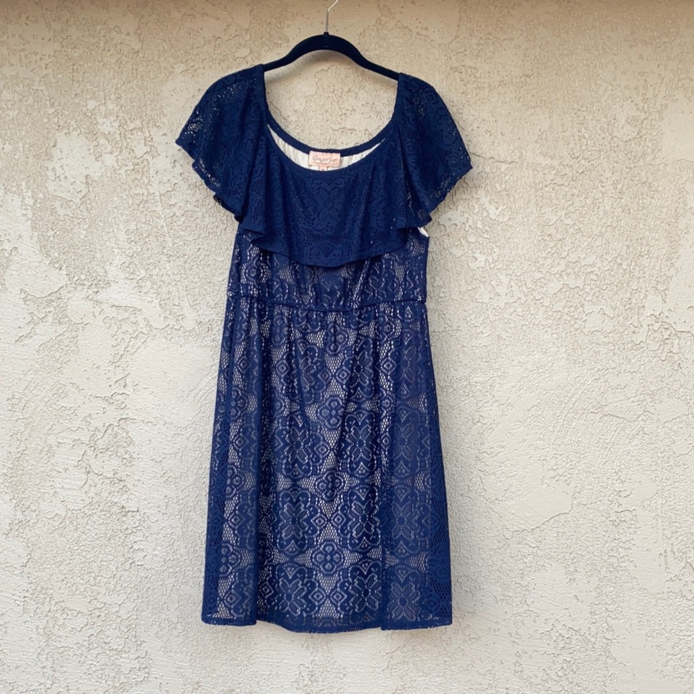 Maternity Lace Dress Blue/Cream XL